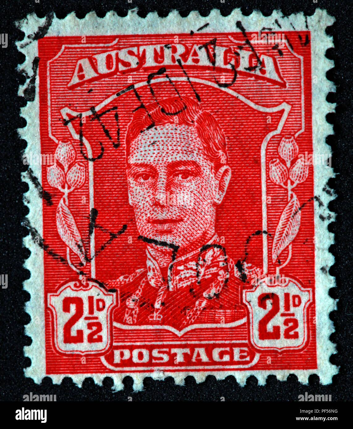 Utilisé - Rouge Australie 1942-1944 Début Question amende utilisé 2.5D Banque D'Images