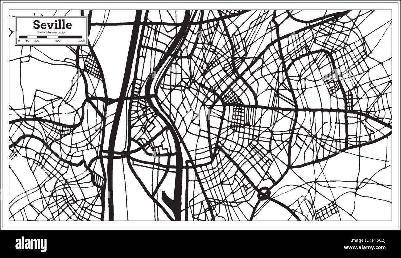 Séville Espagne Plan de ville en style rétro. Une carte de Noël. Vector Illustration. Illustration de Vecteur