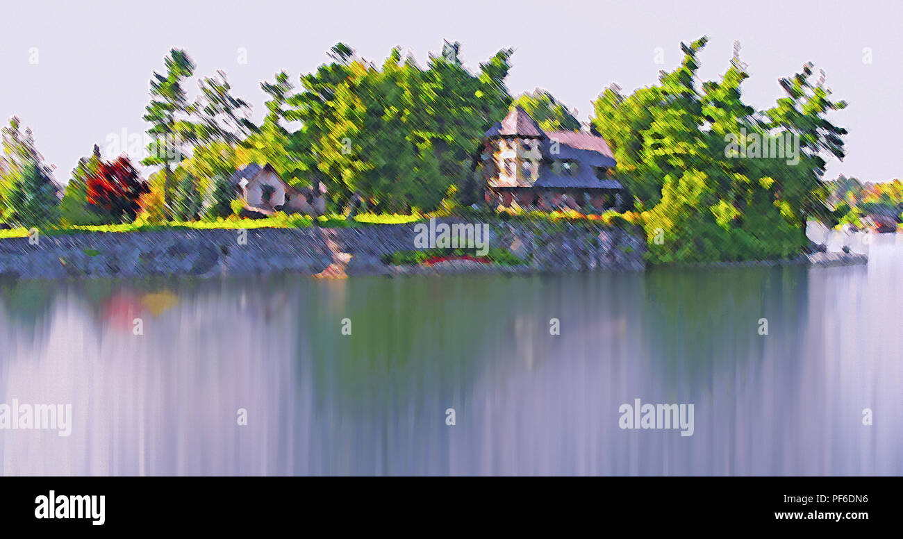 Alors que sur un ferry de croisière touristique dans l'île 000, Alexandria Bay, région du nord de l'état de New York, USA, nous avons rencontré de nombreux points de vue pittoresque Banque D'Images