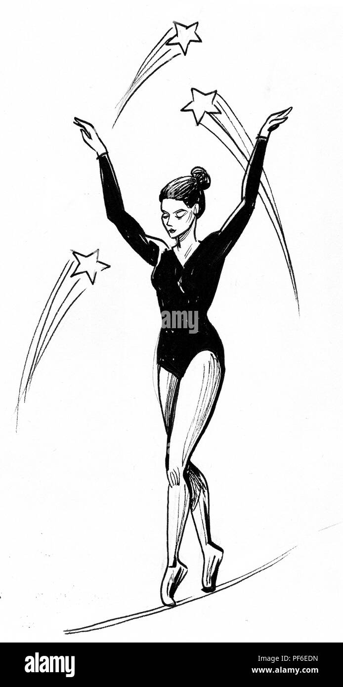 Artiste De Cirque Illustration Noir Et Blanc Encre Photo Stock Alamy