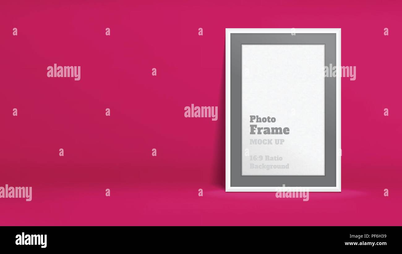Vecteur de cadre photo Blanc rose vif en chambre studio, maquette de modèle pour l'affichage ou un montage de votre contenu, présentation de l'entreprise contexte, 16:9 ra Illustration de Vecteur