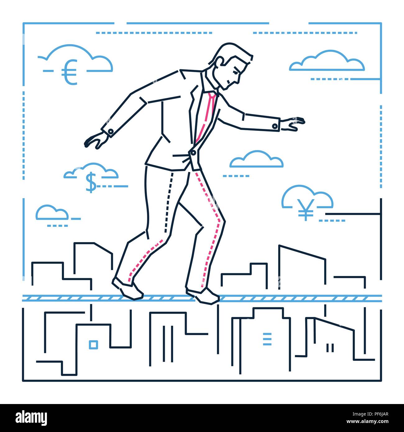 Businessman walking sur un câble - illustration style de conception en ligne Illustration de Vecteur