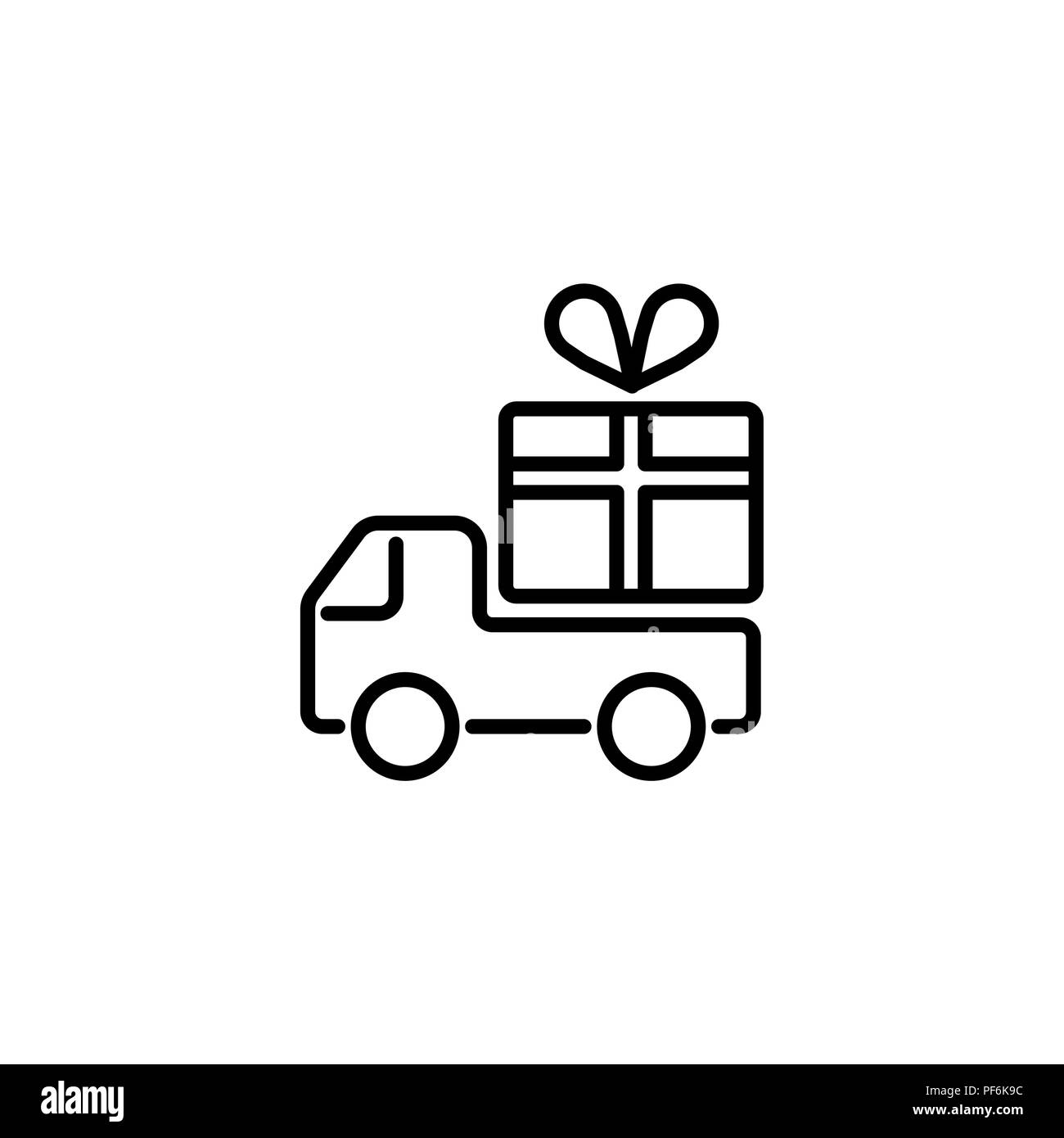 L'icône de la ligne web. Chariot avec un cadeau, l'icône de livraison Illustration de Vecteur