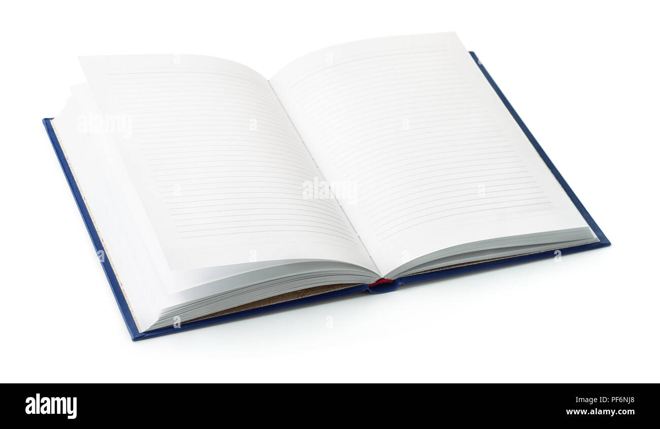 Ordinateur portable ouvert avec des pages vides isolated on white Banque D'Images