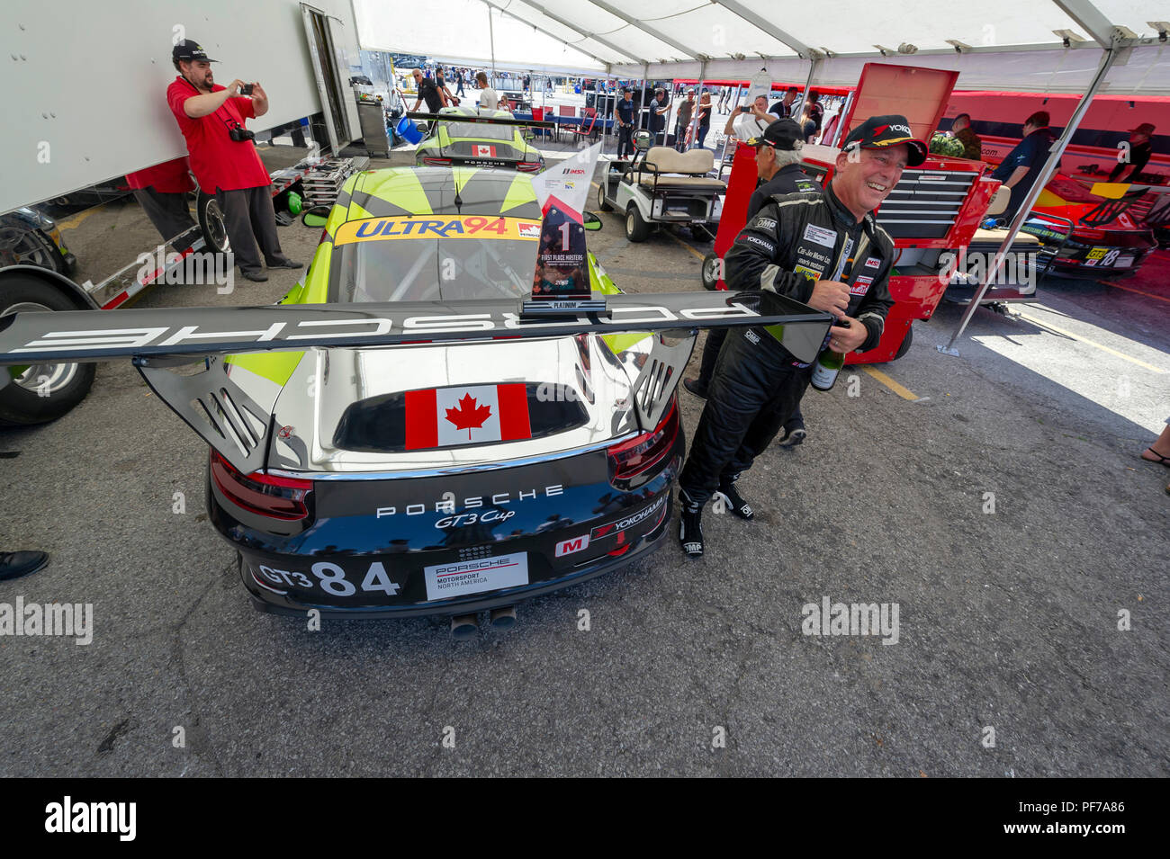 Le jour de la course Indy car à Toronto. Porsche GT3 Cup Canada gagnant. Banque D'Images