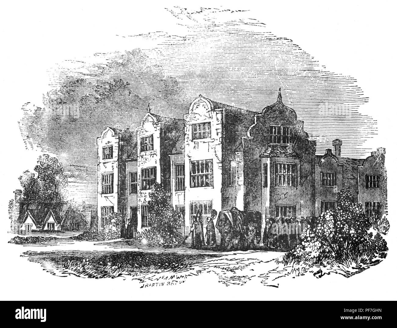 Des funérailles ayant lieu à la nonnerie à Salford. Abbot's Salford est le nom d'un village dans le comté anglais du Warwickshire, à dix kilomètres de Evesham, et se trouve dans la paroisse de Salford priors. La rivière Avon va fermer par le côté est du village. Les travaux de construction de Salford Hall, a commencé en 1470 comme un lieu de vie pour les moines de la proche Abbaye de Evesham. Banque D'Images