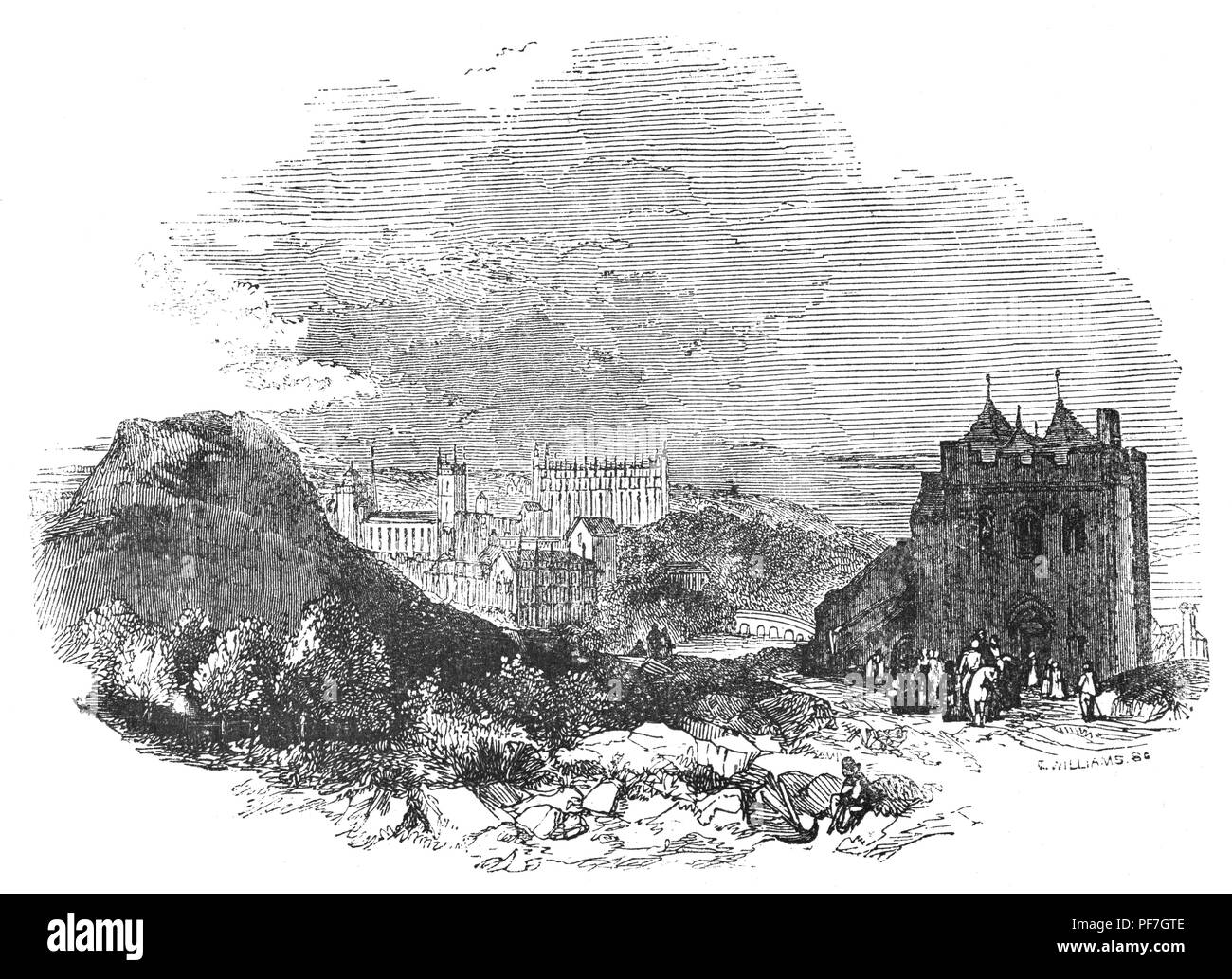 Une ancienne vue de Cambridge, ville universitaire, ville du comté sur la rivière Cam, dans le Cambridgeshire, Angleterre et la maison à la célèbre université de Cambridge, fondé en 1209. C'est d'horizon est dominé par plusieurs bâtiments universitaires, avec la flèche de la Notre Dame et l'Église Martyrs Anglais, St John's College Chapel tower et King's College Chapel, a été commencée en 1446 par le roi Henri VI. La chapelle a été construite en plusieurs phases par une succession de rois de l'Angleterre de 1446 à 1515, son histoire liée à la guerre des Deux-Roses, et achevée sous le règne du Roi Henry VIII. Banque D'Images Une ancienne vue de Cambridge, ville universitaire, ville du comté sur la rivière Cam, dans le Cambridgeshire, Angleterre et la maison à la célèbre université de Cambridge, fondé en 1209. C'est d'horizon est dominé par plusieurs bâtiments universitaires, avec la flèche de la Notre Dame et l'Église Martyrs Anglais, St John's College Chapel tower et King's College Chapel, a été commencée en 1446 par le roi Henri VI. La chapelle a été construite en plusieurs phases par une succession de rois de l'Angleterre de 1446 à 1515, son histoire liée à la guerre des Deux-Roses, et achevée sous le règne du Roi Henry VIII. Banque D'Images