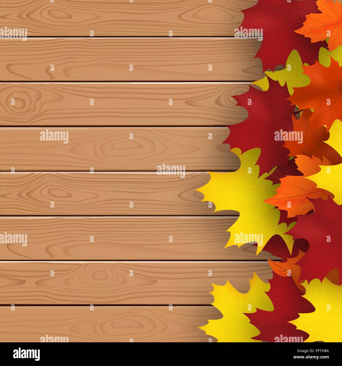 Automne fond avec mapple feuilles et planche de bois. Illustration vecteur de conception de l'automne. L'espace vide pour votre texte. Illustration de Vecteur