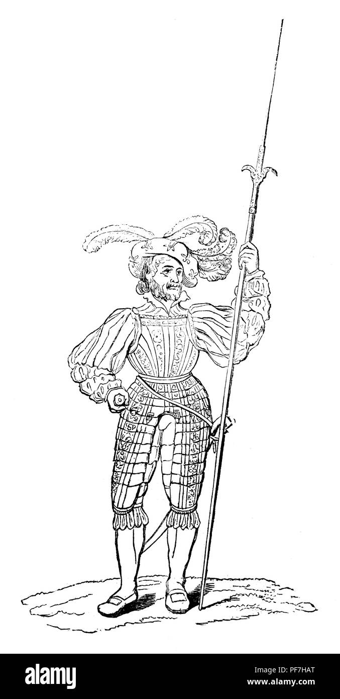 Armor pendant le règne de Henry VIII a continué d'être remarquable pour sa décoration de plus en plus et les armuriers possède un vaste assortiment de styles pour un chevalier à choisir. Lamboys, plaques d'acier qui a imité les plis des rideaux qui ont été utilisés et coupé pour s'adapter en selle et offrent une protection du corps inférieur Banque D'Images