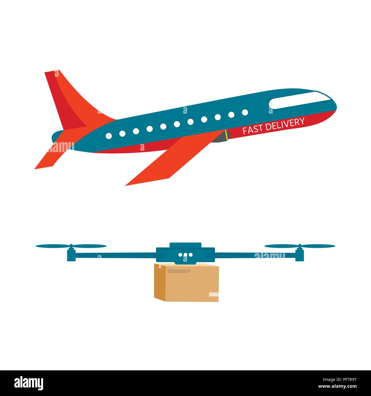 La logistique et la livraison de service l'icône avec un paquet d'hélicoptère et d'avion isolé sur fond blanc. Service postal drone créatif design. Vector f Illustration de Vecteur