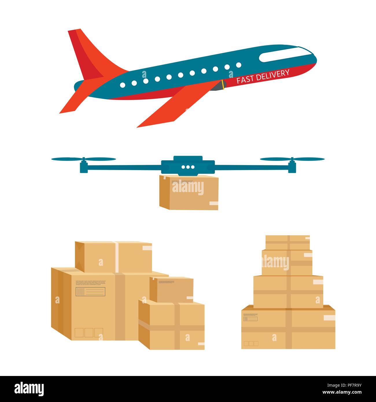 La logistique et la livraison de service l'icône avec un paquet d'hélicoptère et d'avion isolé sur fond blanc. Service postal drone créatif design. Vector f Illustration de Vecteur