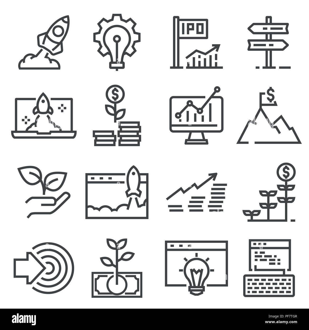 Icônes de démarrage linéaire gris Vector set. Ensemble des éléments d'interface utilisateur de base de démarrage Illustration de Vecteur