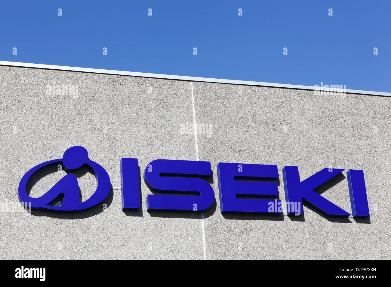 Randers, Danemark - 5 mai 2018 : Iseki logo sur un mur. Iseki basée au Japon, est la troisième plus grande entreprise de fabrication de machines agricoles japonais Banque D'Images