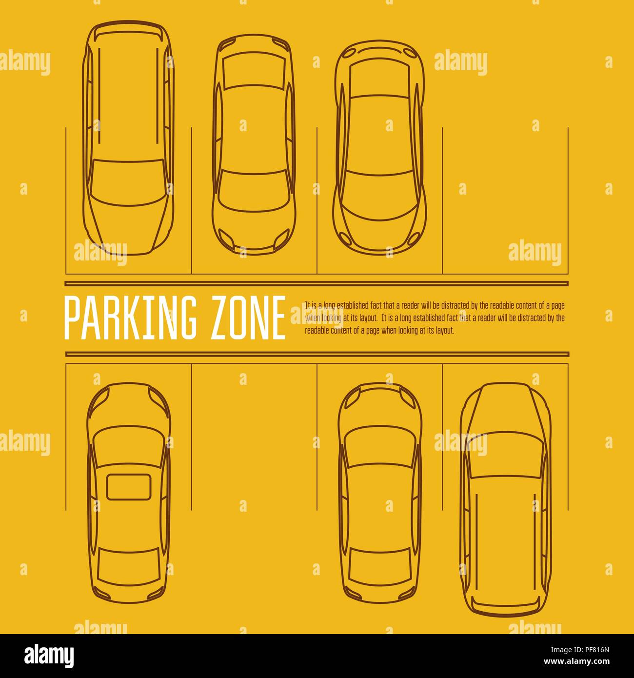 Parking voiture - Vue de dessus de la voiture dans la zone du parc Illustration de Vecteur