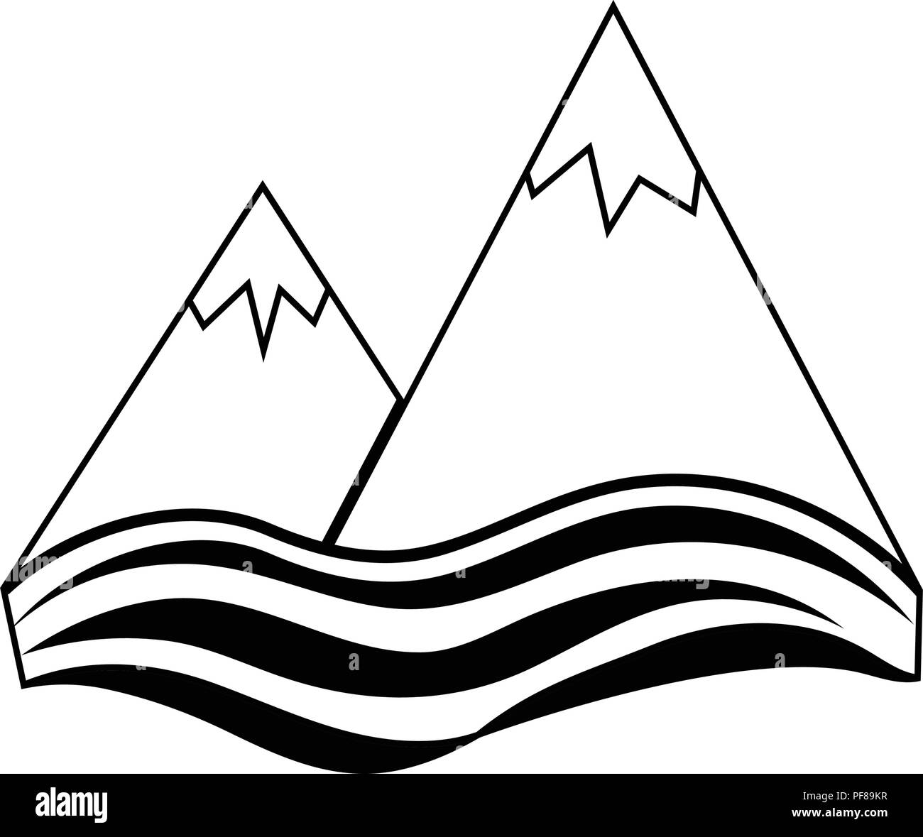 Icône de pics de neige falaise sur la mer. Fine ligne design. Vector illustration. Illustration de Vecteur