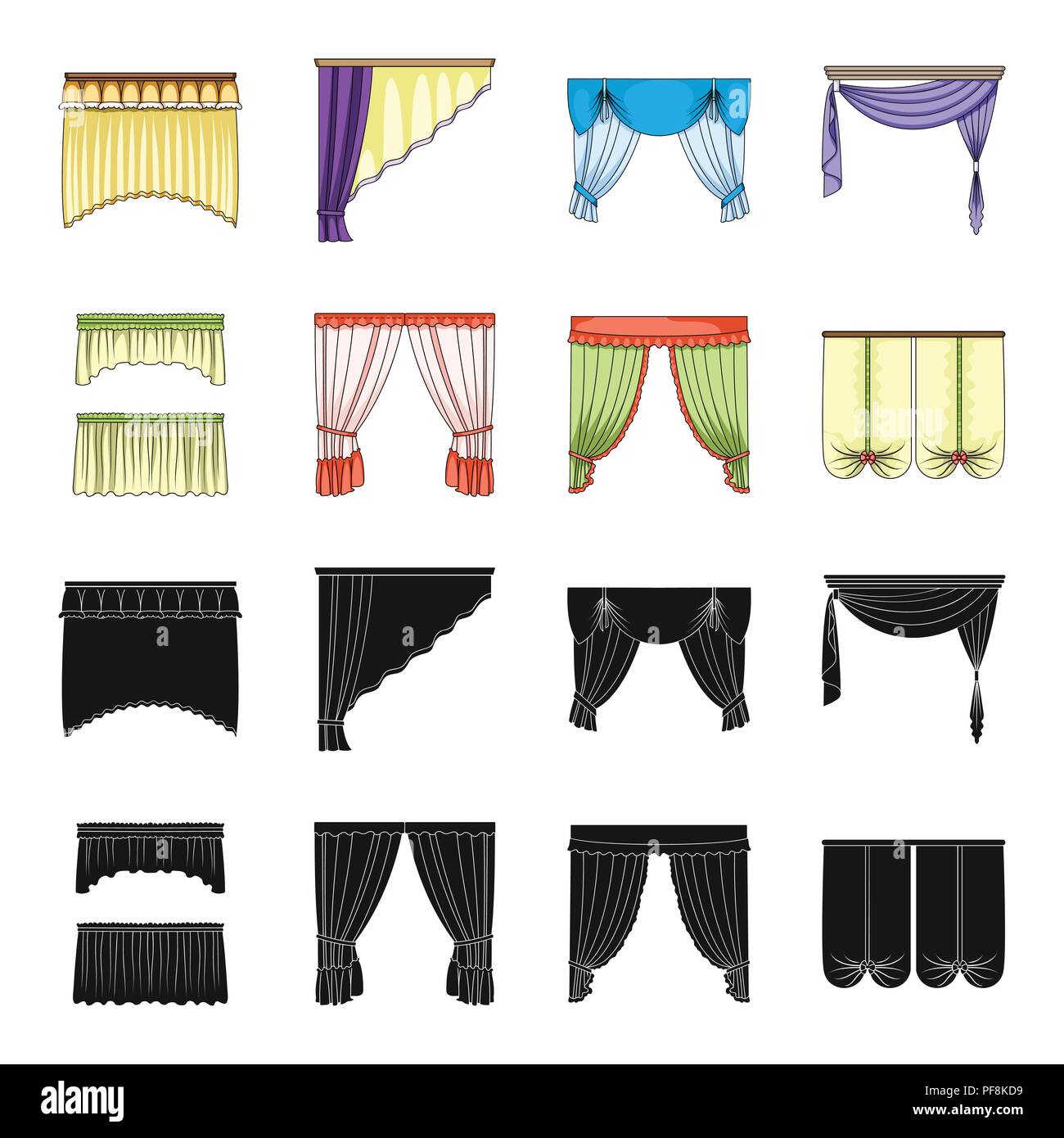 Différents types de rideaux de fenêtre rideaux.set collection icônes de ...