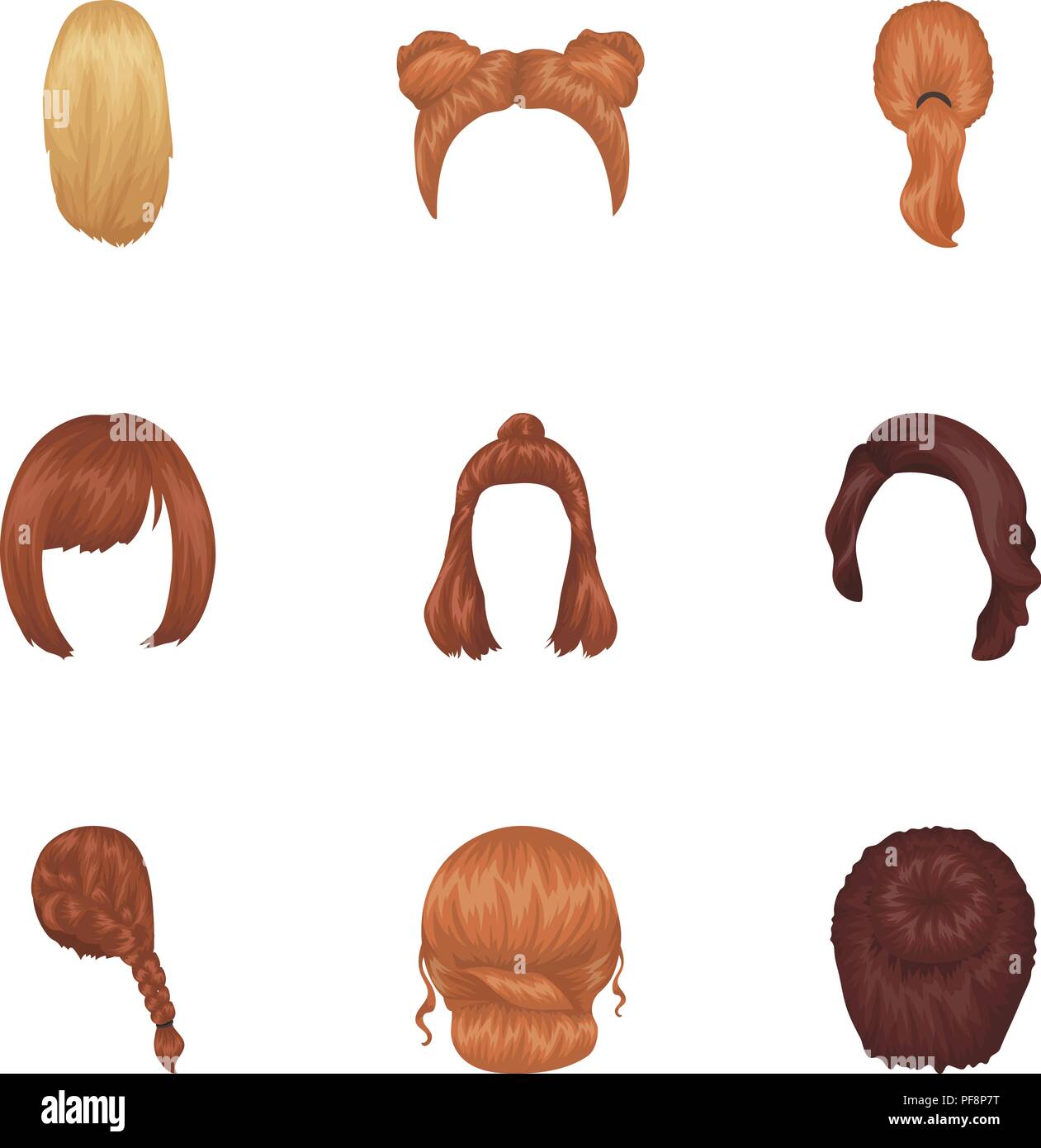 Retour,beauté,braid,caricature,collection,DE,peigné,design,mode,coupe de cheveux,coiffure,coiffure,coiffure,icon,illustration,isolé,kara,light,logo,long,d'autres types,Peinture,rouge,galets,beauté,set,signer,style,la queue,symbole vecteur,web,femme, vecteurs vecteur , Illustration de Vecteur