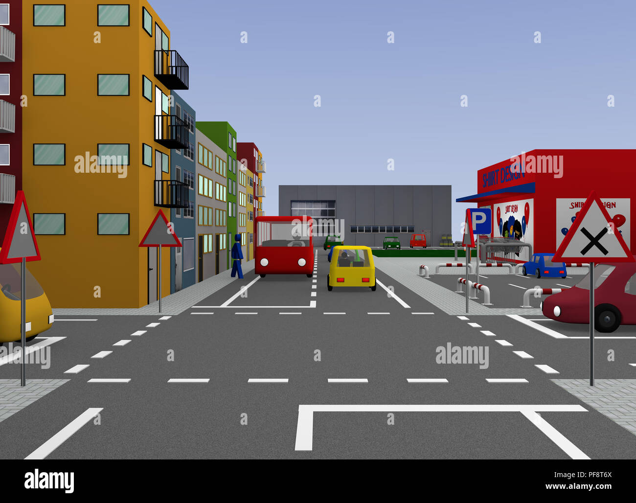 Intersection avec signalisation routière : Juste avant gauche. Le rendu 3D Banque D'Images Intersection avec signalisation routière : Juste avant gauche. Le rendu 3D Banque D'Images