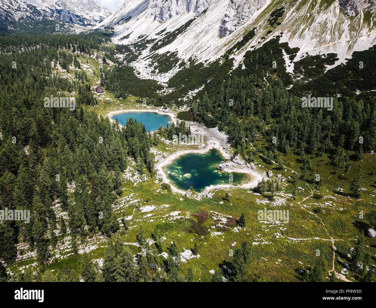 La Vallée des Lacs du Triglav (Dolina Dolina sedmerih Triglavskih jétser ; jétser) est une vallée dans les Alpes Juliennes en Slovénie qu'est l'hébergement de plusieurs lacs. Banque D'Images