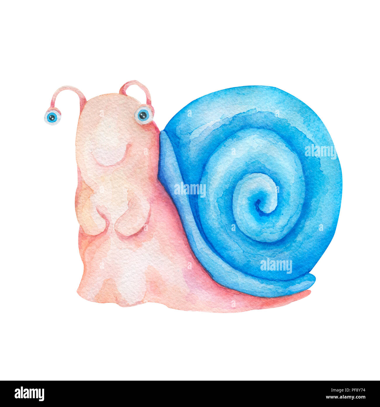 Aquarelle illustration dessiné à la main. Mignon petit personnage coloré souriant isolés escargot Peinture sur fond blanc. Pour les enfants, la mode style funny cartoon Banque D'Images