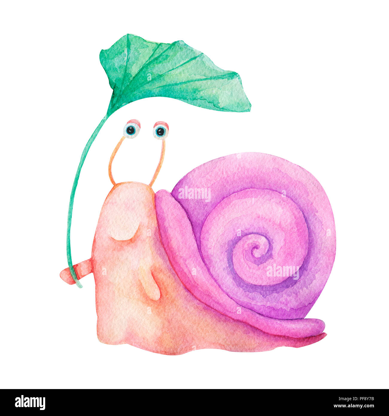 Aquarelle illustration dessiné à la main. Mignon petit personnage coloré souriant isolés escargot Peinture sur fond blanc. Pour les enfants, la mode style funny cartoon Banque D'Images