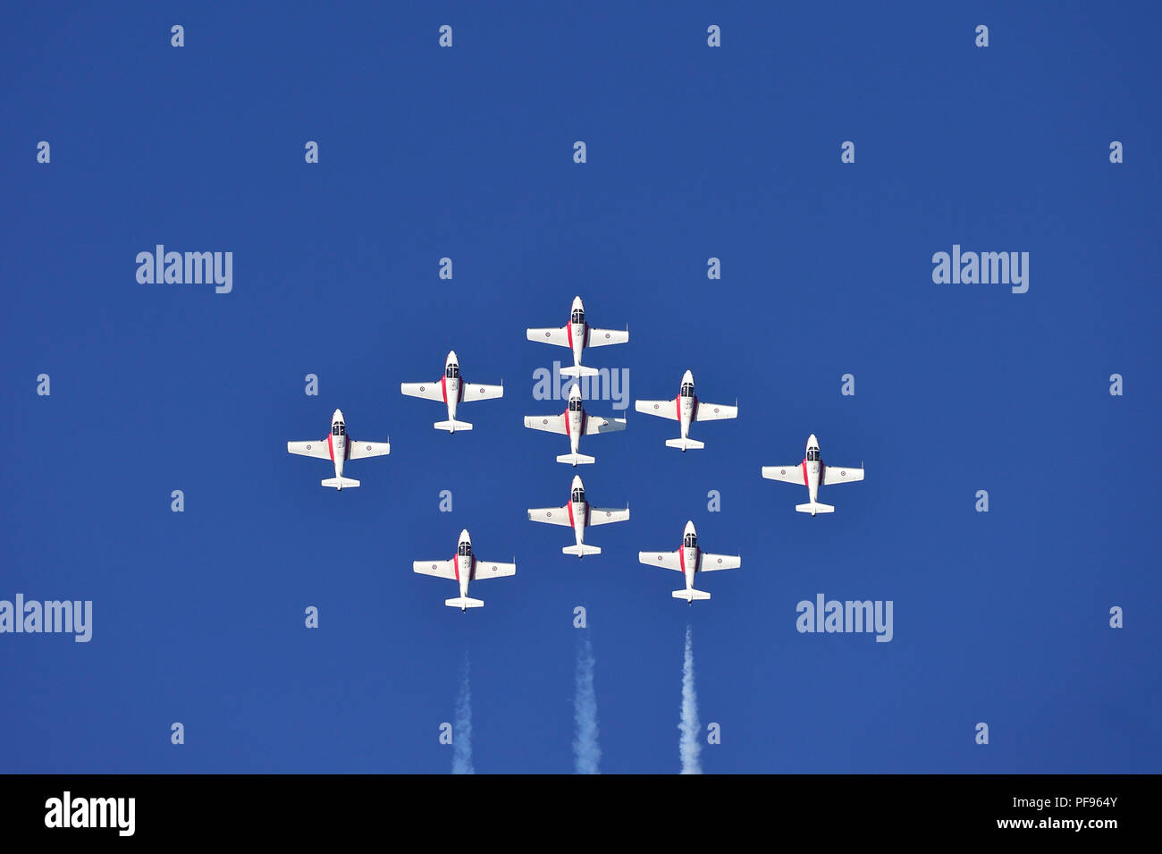 Les Forces canadiennes Le 431e Escadron de démonstration aérienne volant dans la grande formation diamant dans le cadre d'un salon sur le port de Nanaimo sur l'île de Vancouver Bri Banque D'Images