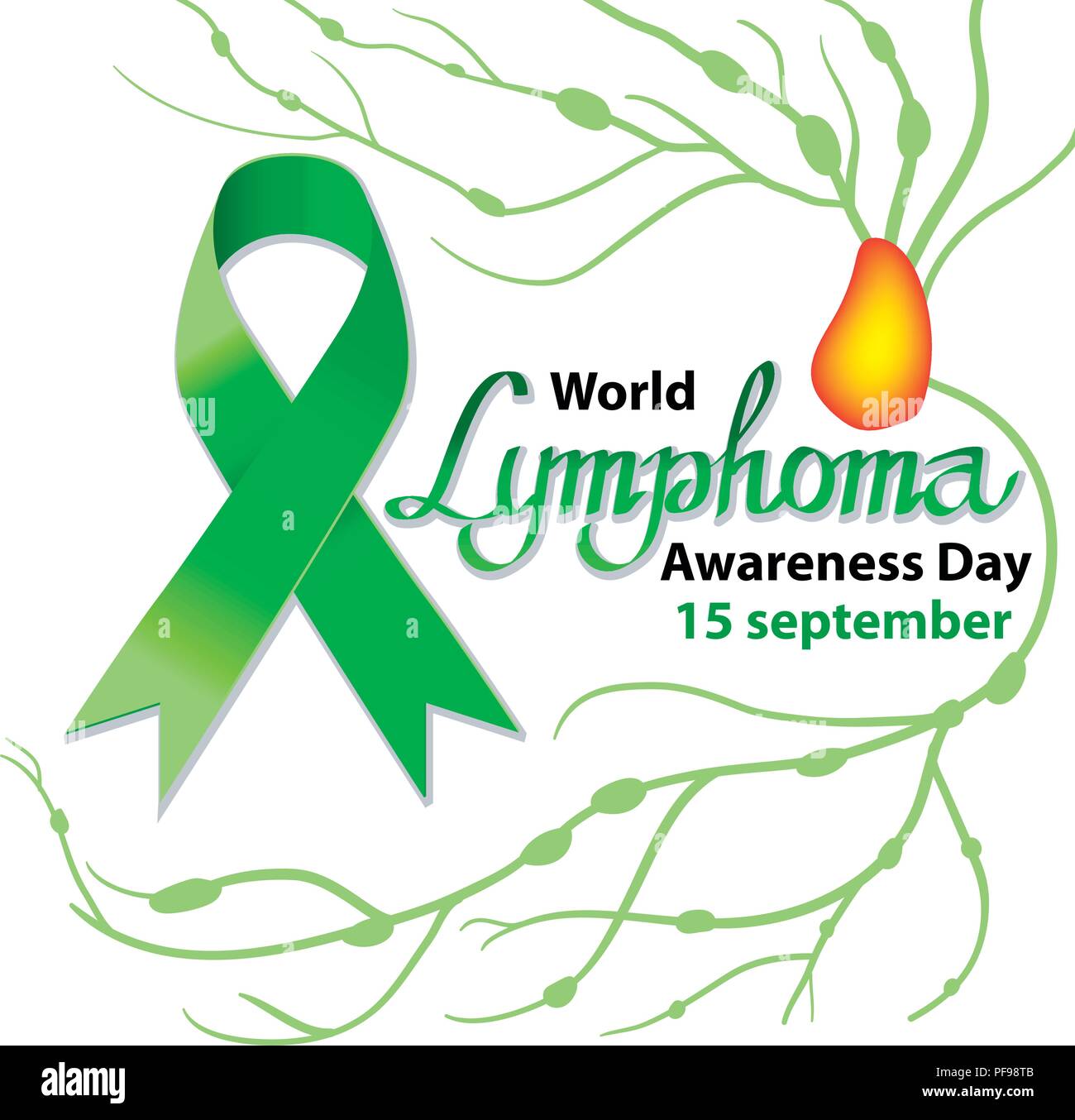 Journée mondiale de lymphome. Augmentation de la taille des ganglions lymphatiques. Vector illustration sur fond isolé. Ruban vert. Illustration de Vecteur