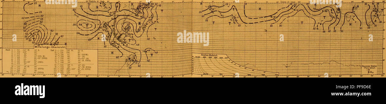 . Deutsche Südpolar-Expedition, 1901-1903, im Auftrage des Reichsamtes des Innern. Gauss (navire) ; des expéditions scientifiques. Nr.:äO. 30. Angttsl l"o h t t ' vor-vm[ Nr. ;.V". :I0. Au^^t'U 1903 Hoch 1) ' 7sif ijä" ^1 C ?oö 120- 3) x^ 7-0 90° 4) &Lt ;-^ 765 90" 5) 5760 7Ä' 6) ; 755 GO* Co* 7) w 765 60-55° 30* (8B0) °' ^ 755 50° "• 9) SV 705 JITO. JO* 10) w 7Ö5 ÖJ" 35° (0X0) U5' wr" ••) V2) ^ 770 160 = "° (NNO) 8J R 7S5 2(r o. rfff" (0) 9)r^755° 35' "(W,NNON) 10) rs n° 100-105' 45° N, (OSO) 11 D) 75,1 l-JS' 4'F' l'.'l C 7SS ISO" Statinn - W.' découverte ''TTa. Tut'O. • -35 ' Banque D'Images
