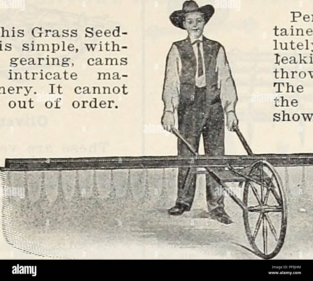 Ce catalogue célèbre le 75e anniversaire d’une entreprise spécialisée dans l’équipement agricole, incluant des outils comme la herse à disques en acier et les semoirs de trèfle. Il met en évidence les outils agricoles, les semoirs et les outils pour améliorer les pratiques agricoles, en particulier pour niveler et lisser le sol. Banque D'Images