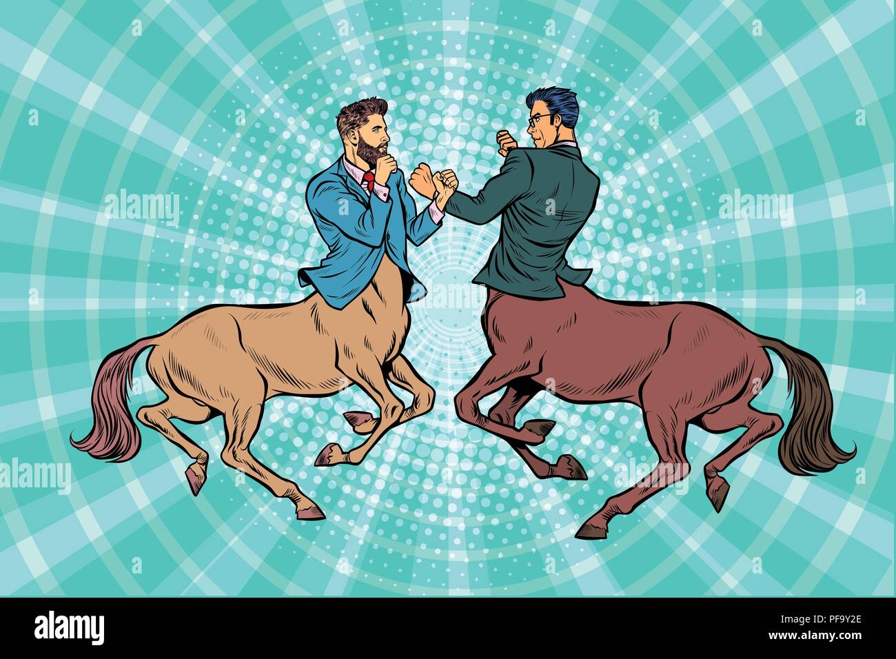 Pop art deux combats d'affaires centaur Illustration de Vecteur