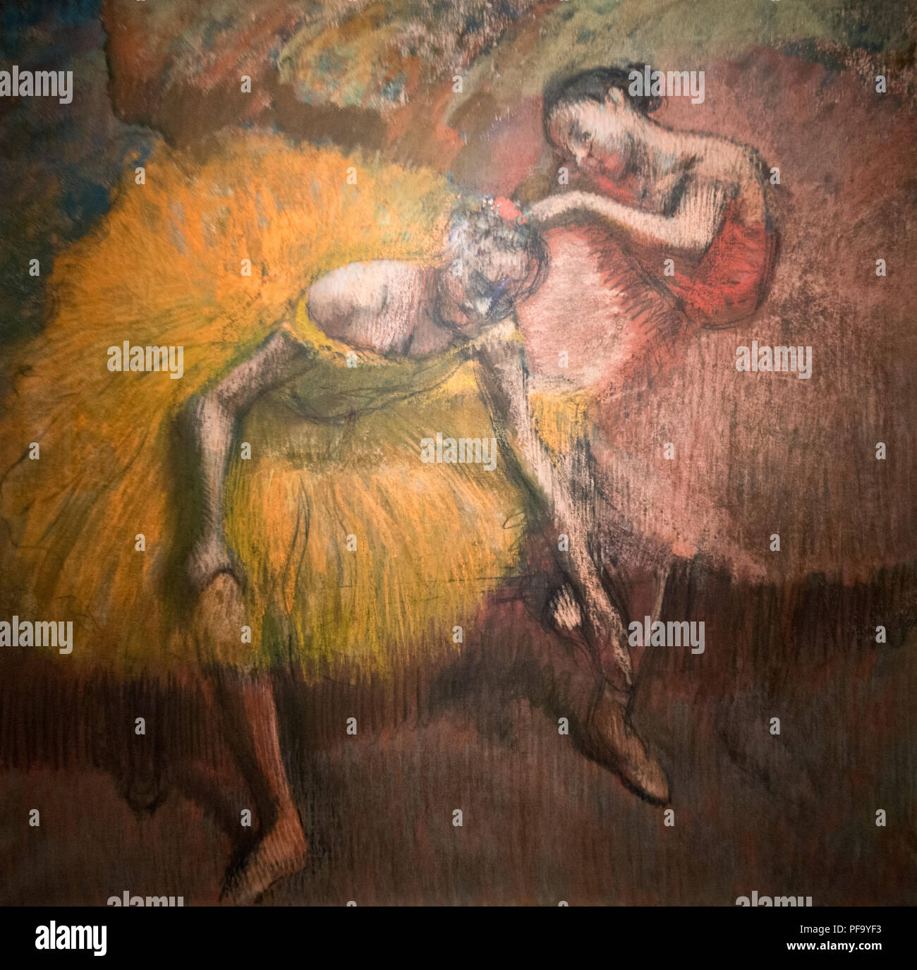 Edgar Degas - Deux denseuses jaunes et roses (deux jeunes danseurs et roses) 1898 Banque D'Images