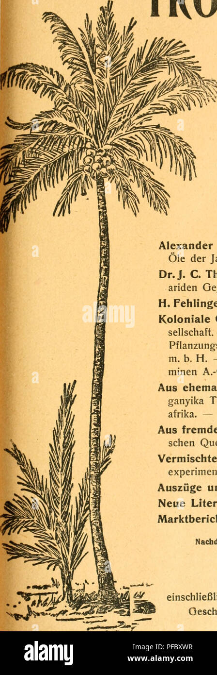 'Der Tropenpflanzer' est une revue allemande dédiée à l'agriculture tropicale. Il couvre divers sujets tels que les cultures tropicales, les plantes à fibres au Brésil et la reproduction de la luzerne dans les régions semi-arides, fournissant un aperçu de l'agriculture tropicale et de la recherche sur les plantes. Banque D'Images