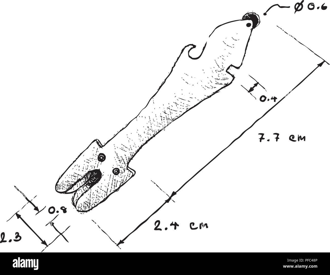 Illustration croquis à main Dimension de l'affûteur de couteaux isolé sur fond blanc, un équipement utilisé pour affiner les bords des outils en acier, Illustration de Vecteur