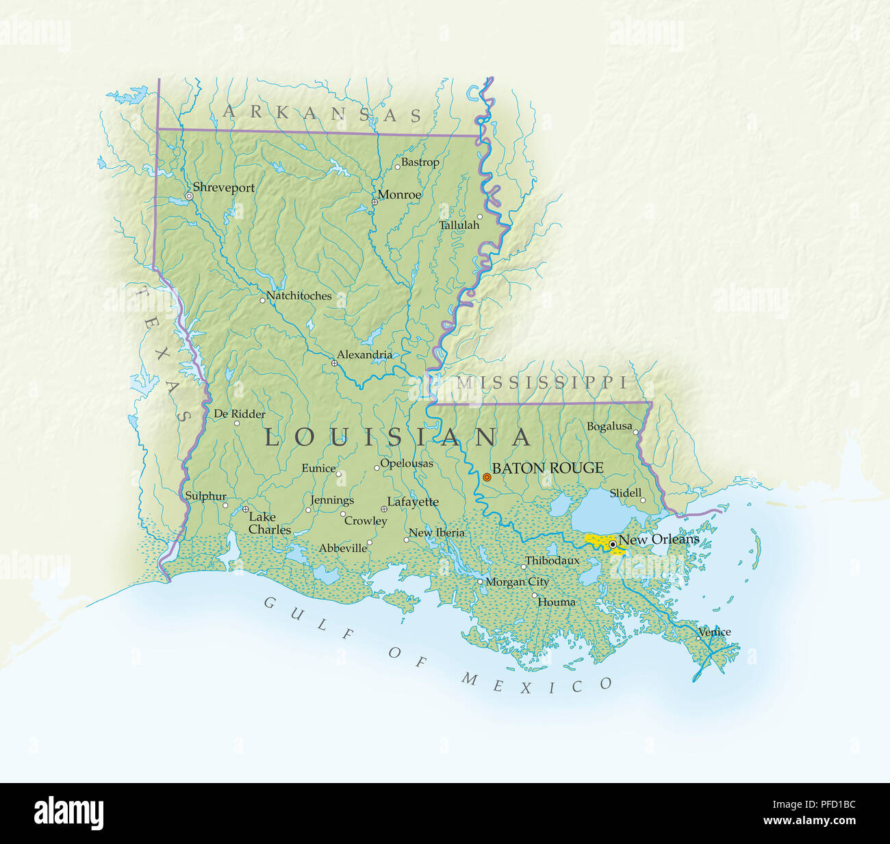 Carte de la Louisiane, close-up Banque D'Images