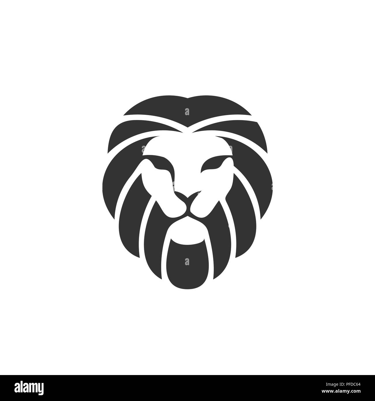 Plat simple création logo emblème lion king Lion, vecteur modèle de conception de logo ou icône. faune zoo. Illustration de Vecteur
