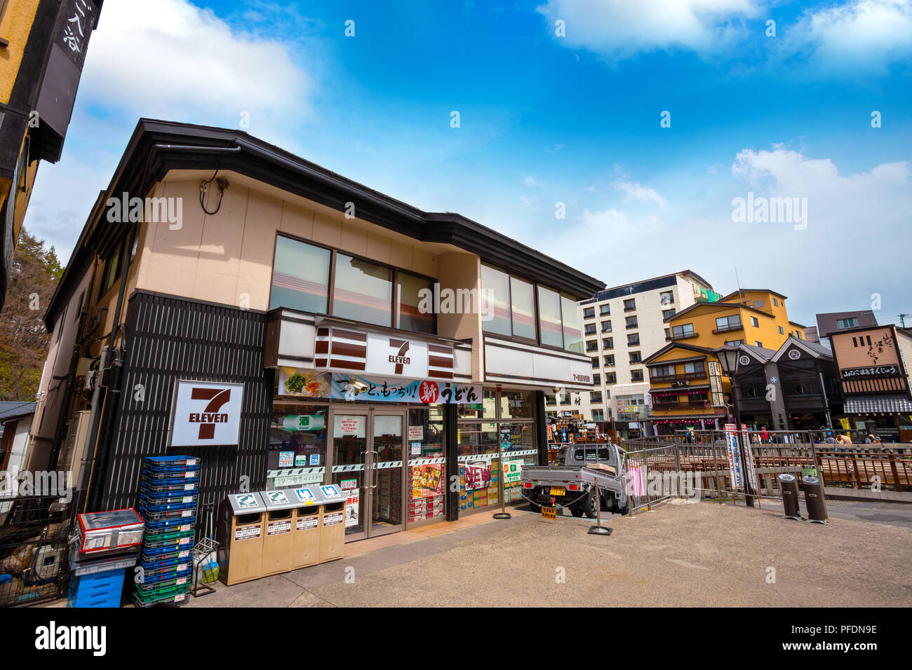 GUNMA, JAPON - 27 avril 2018 : 7 Onze avec style traditionnel japonais et ton decoation adative à Kusatsu Onsen, l'un des plus célèbres du Japon sex spr Banque D'Images