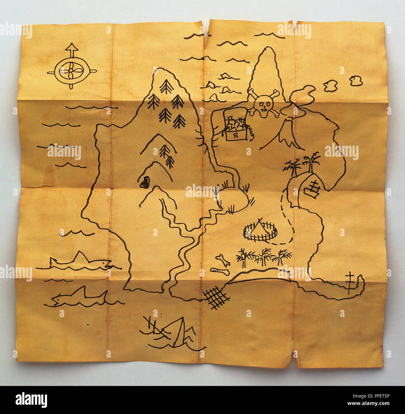 Carte au Trésor dessiné par un enfant. Banque D'Images