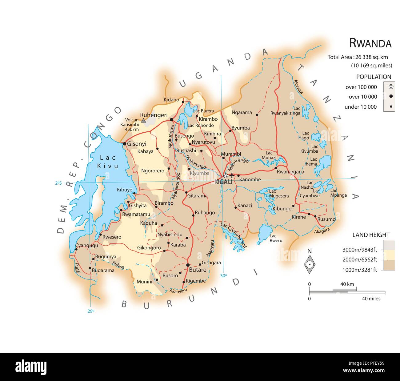 Carte du Rwanda Banque D'Images