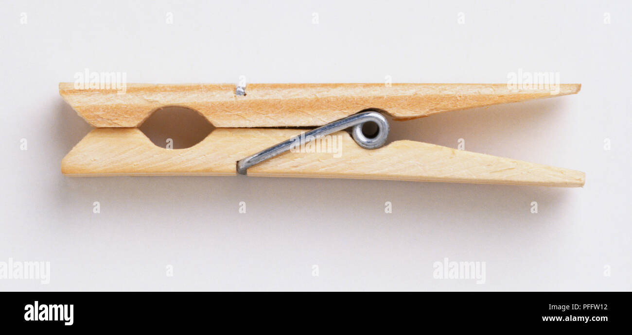 Vêtements en bois peg, Close up. Banque D'Images