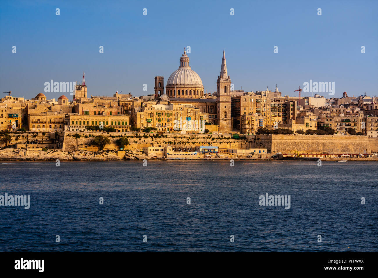 Vue panoramique de l'ancienne capitale de La Valette, Malte Banque D'Images