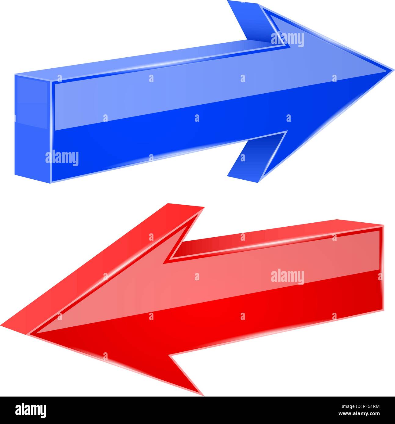 Les flèches précédent et suivant, 3d panneaux bleus et un rouge brillant Illustration de Vecteur