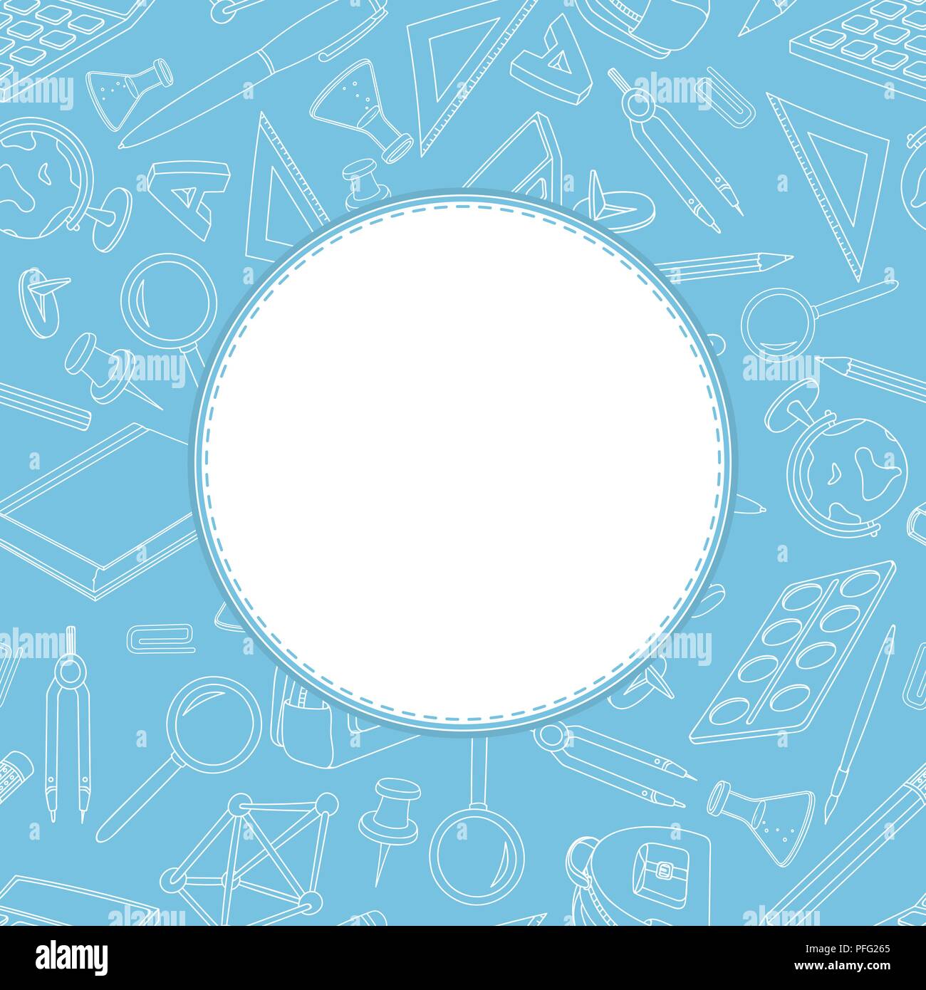 Retour à l'école fond bleu motif. Avec modèle cercle blanc vide Illustration de Vecteur