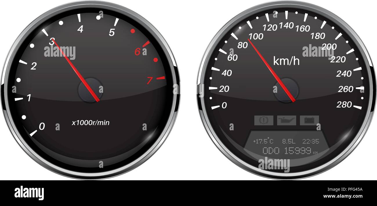 Tachymètre et compte-tours. Voiture noir jauges du tableau de bord Illustration de Vecteur