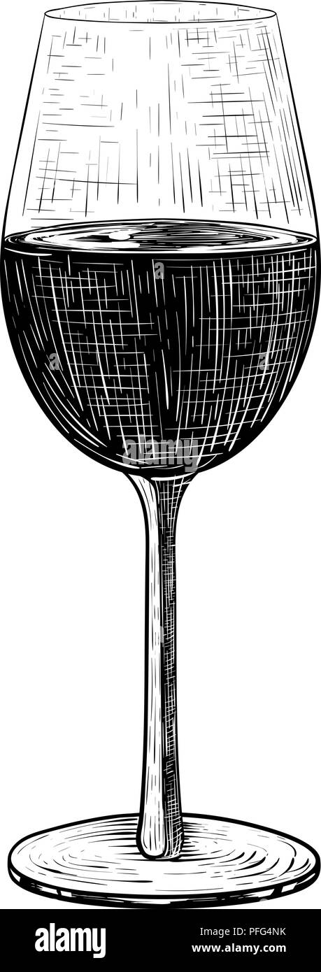 Verre de vin rouge. Main noir et blanc croquis Illustration de Vecteur