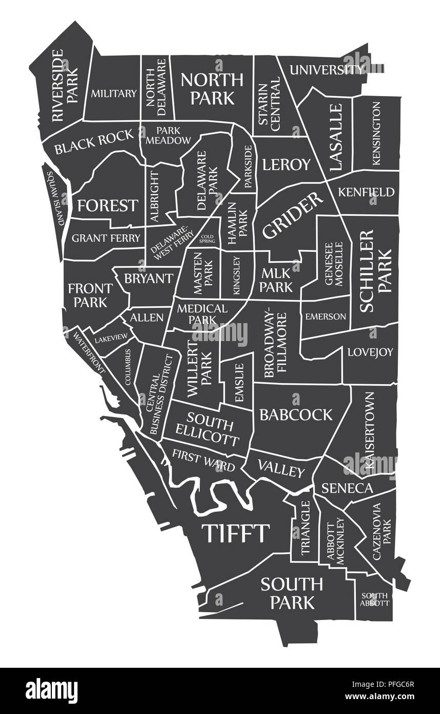 Buffalo New York City map USA étiqueté illustration noir Illustration de Vecteur