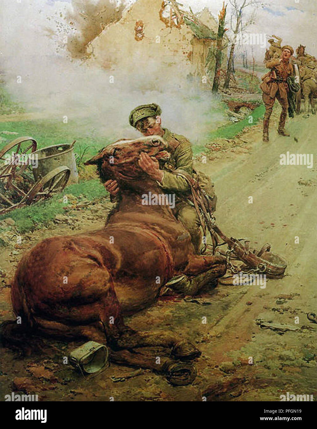 Au revoir, vieil ami Fortunino Matania par peinture de la Cavalier avec son cheval mourant. Utilisé par la Ligue de la Croix bleue pendant la WW1 Banque D'Images