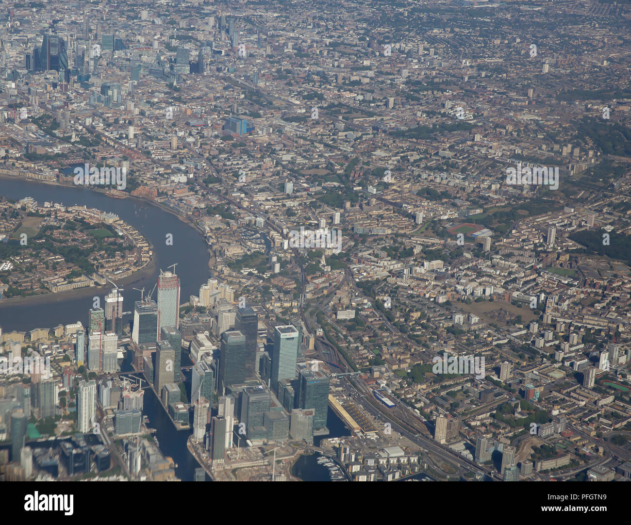 Vue panoramique sur Londres prise à 3 000 mètres d'un avion Banque D'Images