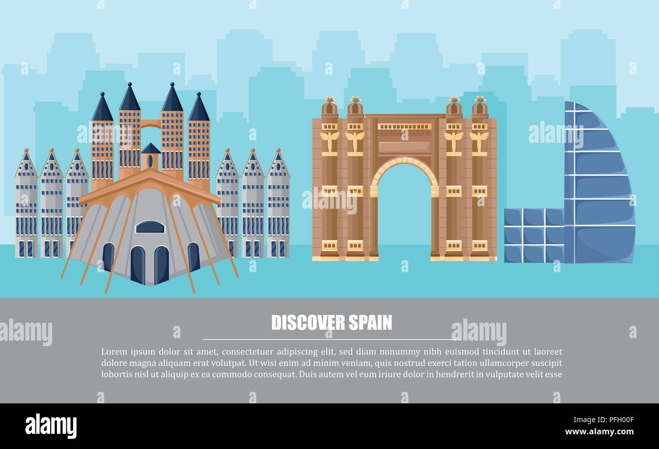 L'architecture de la ville de Barcelone card Vector. Les célèbres sites touristiques ladnmarks poster Illustration de Vecteur