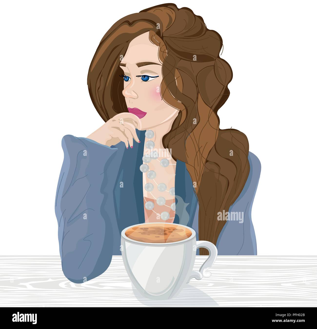 Femme buvant du café vecteur. Personnage de l'illustration Illustration de Vecteur