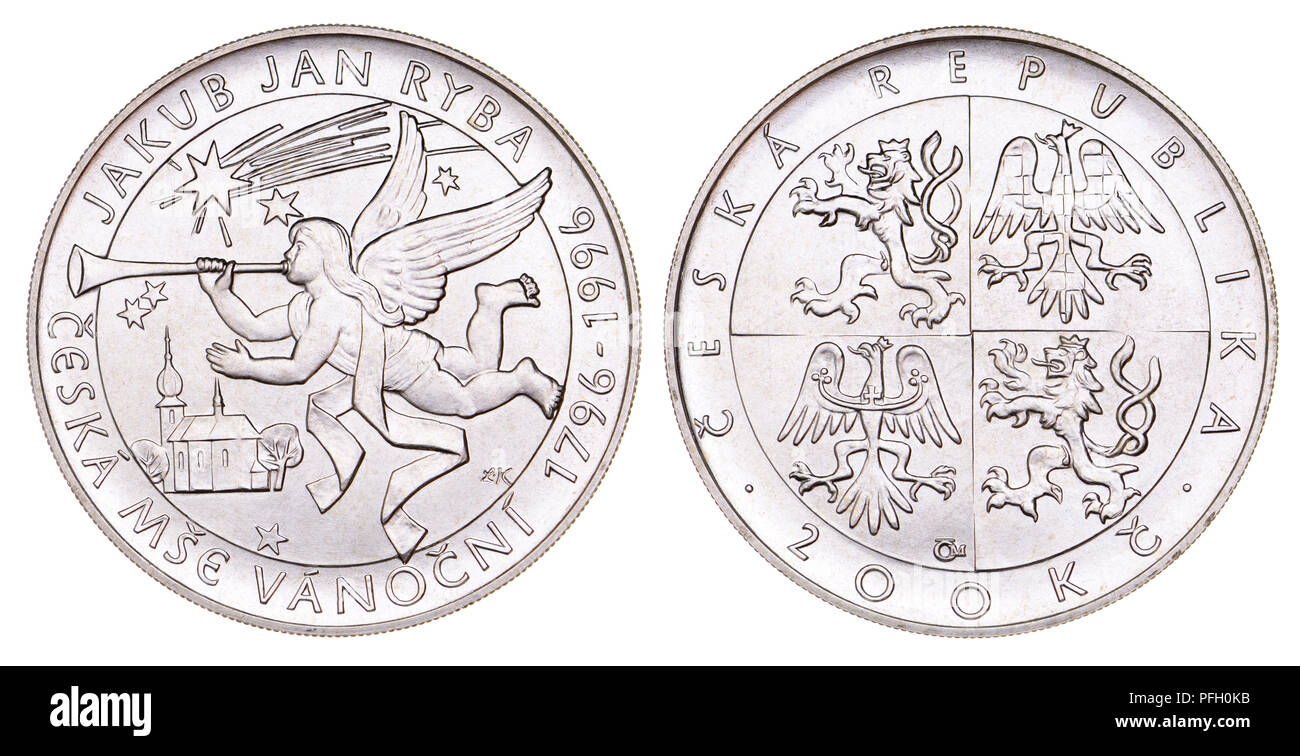 200kc pièce en argent de la République tchèque (1996) commémoration de 200 ans de Jakub Jan Ryba's Messe de Noël Banque D'Images